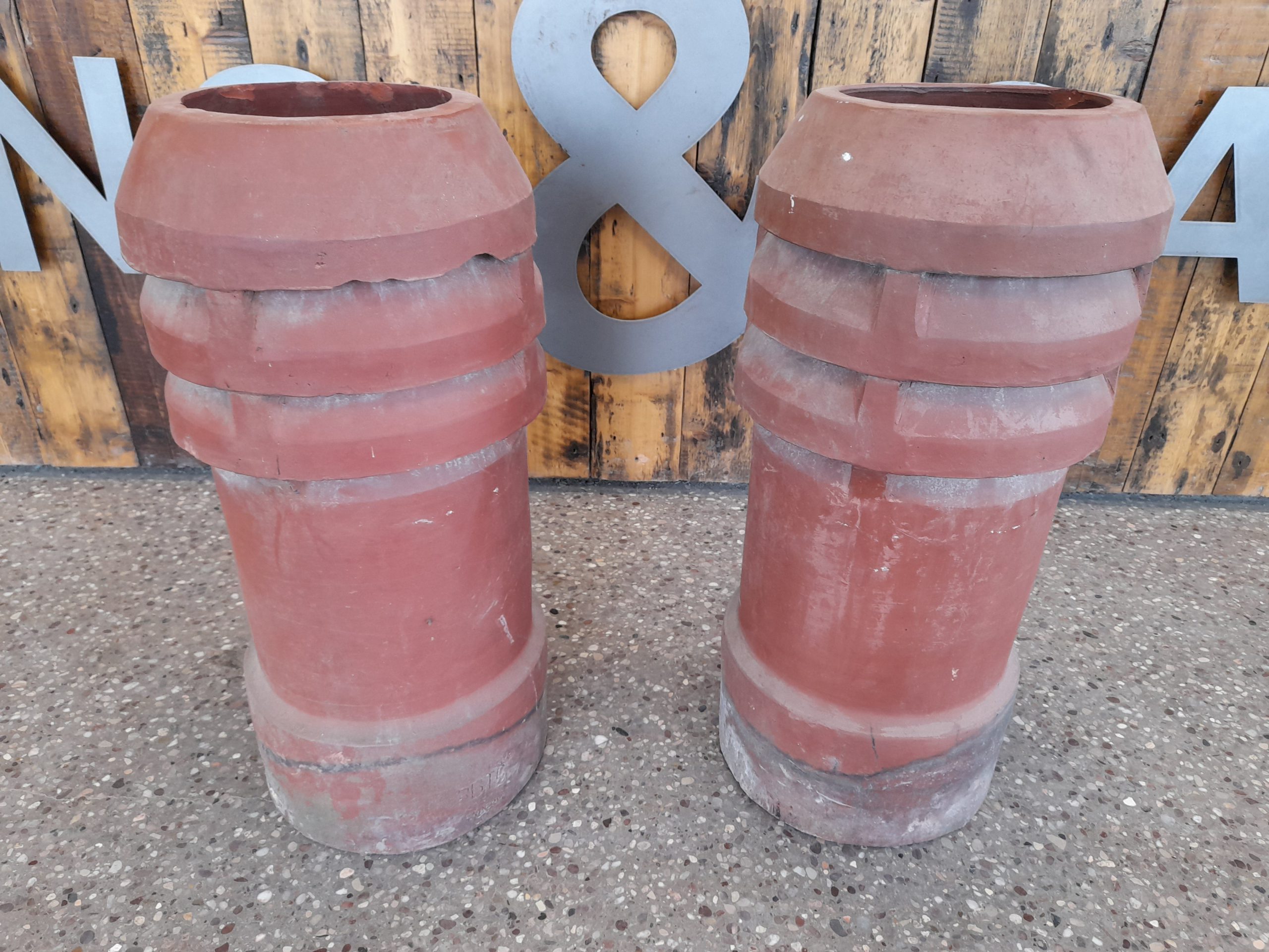 A Reclaimed Pair of Clay Ruabon Red Louvered Chimney Pots - 30 Inches ...